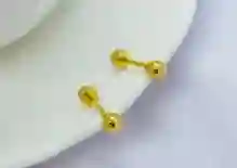 Arete Tipo Topo Redondo Dorado Pequeño Con Seguridad