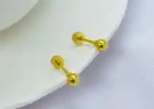 Arete Tipo Topo Redondo Dorado Pequeño Con Seguridad