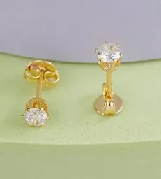 Arete Tipo Topo Cuadrado Dorado Con Circon Con Seguridad