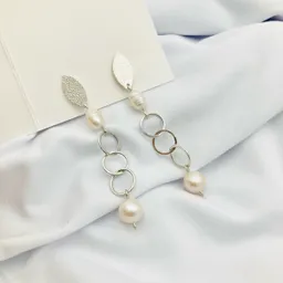 Aretes Cadena Plata Y Perlas