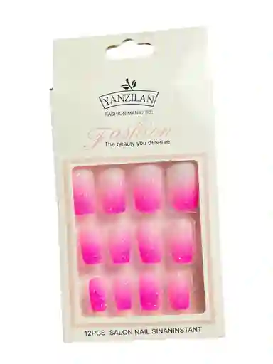Kit Completo De Uñas Postizas Azucarada Cuadrada Degrade Yanzilan Tono Fucsia - Uñas Press On Con Adhesivo - Ref 7