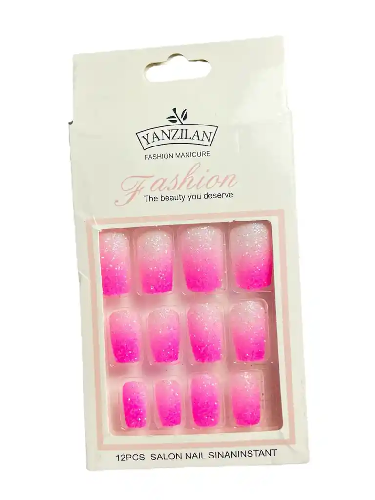 Kit Completo De Uñas Postizas Azucarada Cuadrada Degrade Yanzilan Tono Fucsia - Uñas Press On Con Adhesivo - Ref 7