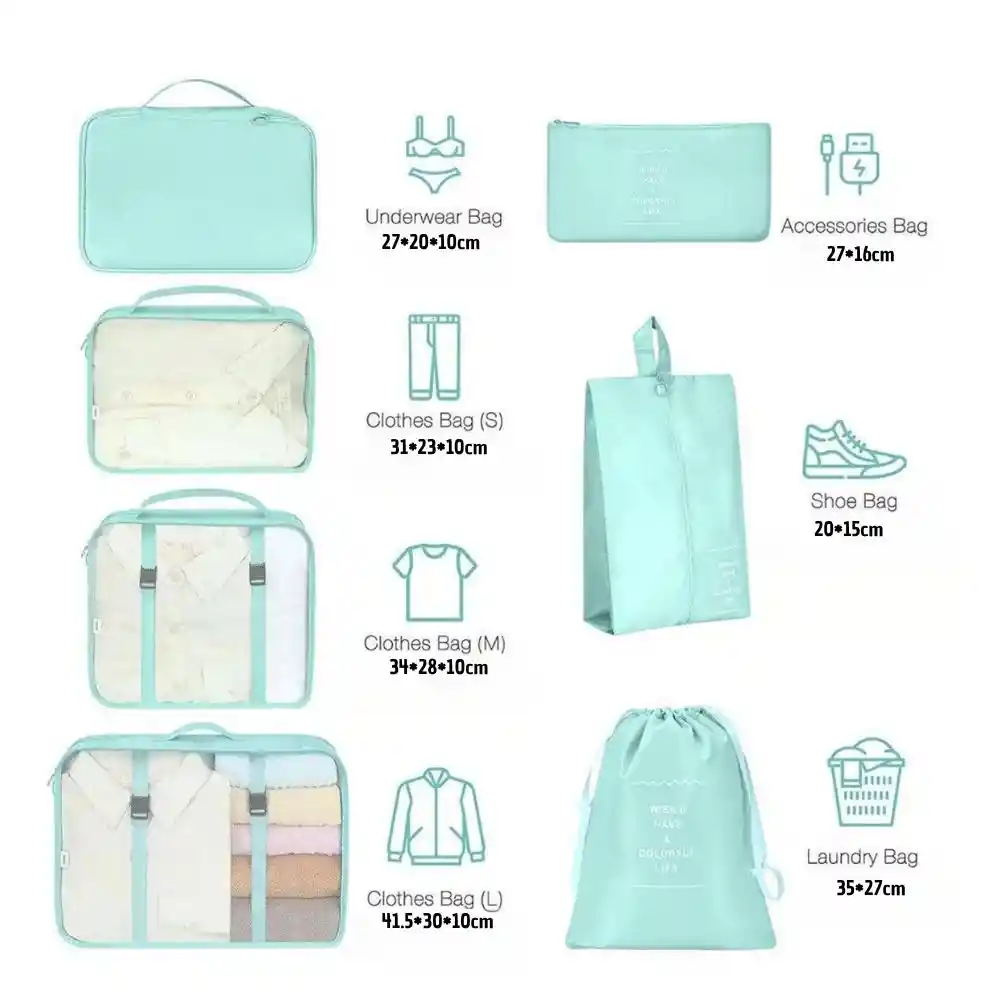 Organizadores De Viaje Multifuncional Kit X 7 Piezas