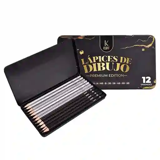 Lápices De Dibujo En Caja Metálica De 12 Unidades