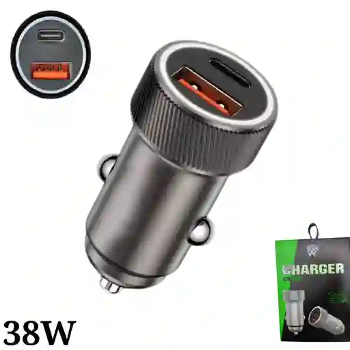 Cargador Carro Cigarrera 38w Carga Rapida Usb Tipo C Cr-57