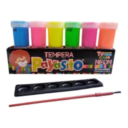 Temperas Payasito 6 Colres Neon Mas Paleta Y Pincel