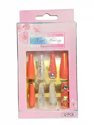 Kit Completo De Uñas Postizas Unghie Finte Delicada - Uñas Press On Con Adhesivo - Ref 2