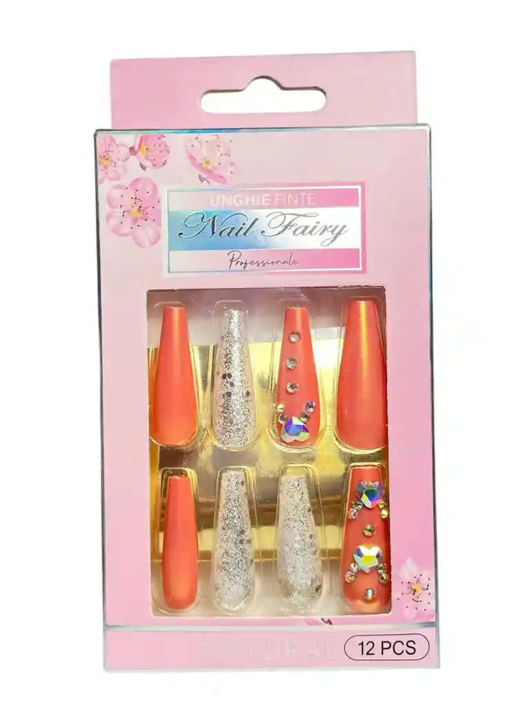 Kit Completo De Uñas Postizas Unghie Finte Delicada - Uñas Press On Con Adhesivo - Ref 2