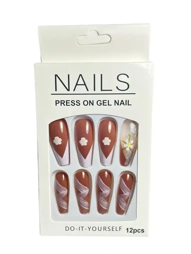 Kit Completo De Uñas Postizas Nails Xucaibeauty Cafe Florecido - Uñas Press On Con Adhesivo - Ref 7