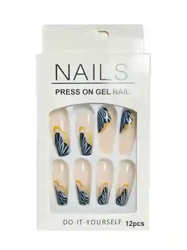 Kit Completo De Uñas Postizas Nails Xucaibeauty Frances Cebra Negro - Uñas Press On Con Adhesivo - Ref 10
