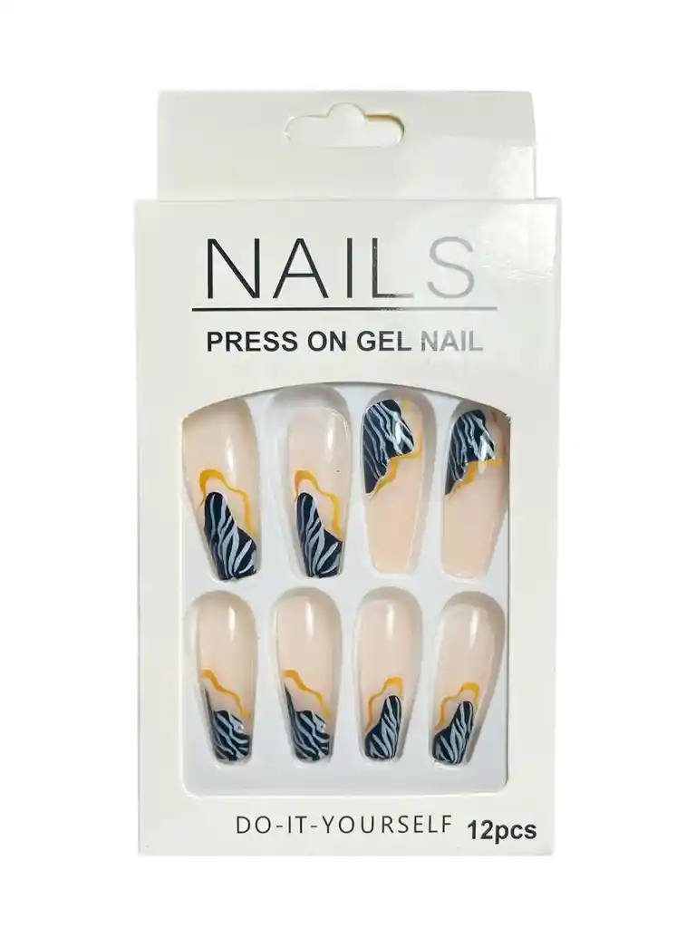 Kit Completo De Uñas Postizas Nails Xucaibeauty Frances Cebra Negro - Uñas Press On Con Adhesivo - Ref 10
