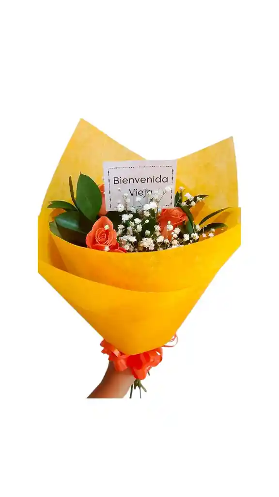 Bouquet De 6 Rosas Naranja Con Follajes .