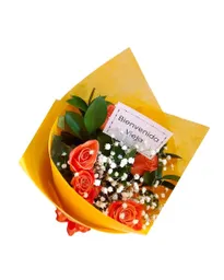 Bouquet De 6 Rosas Naranja Con Follajes .