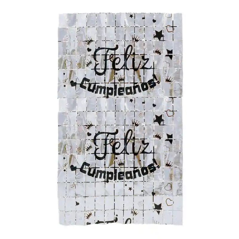 Cortina Plateado Fiesta Metalizada Cuadros Feliz Cumpleaños