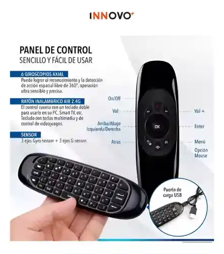 Control Remoto Para Smart Tv Teclado Inalámbrico Receptor Usb Air Mouse Innovo Tech