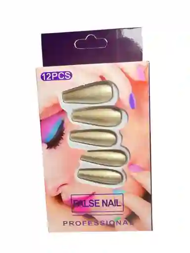 Kit Completo De Uñas Postizas Metalizada Be Your Own Artist Dorado - Uñas Press On Con Adhesivo - Ref 3