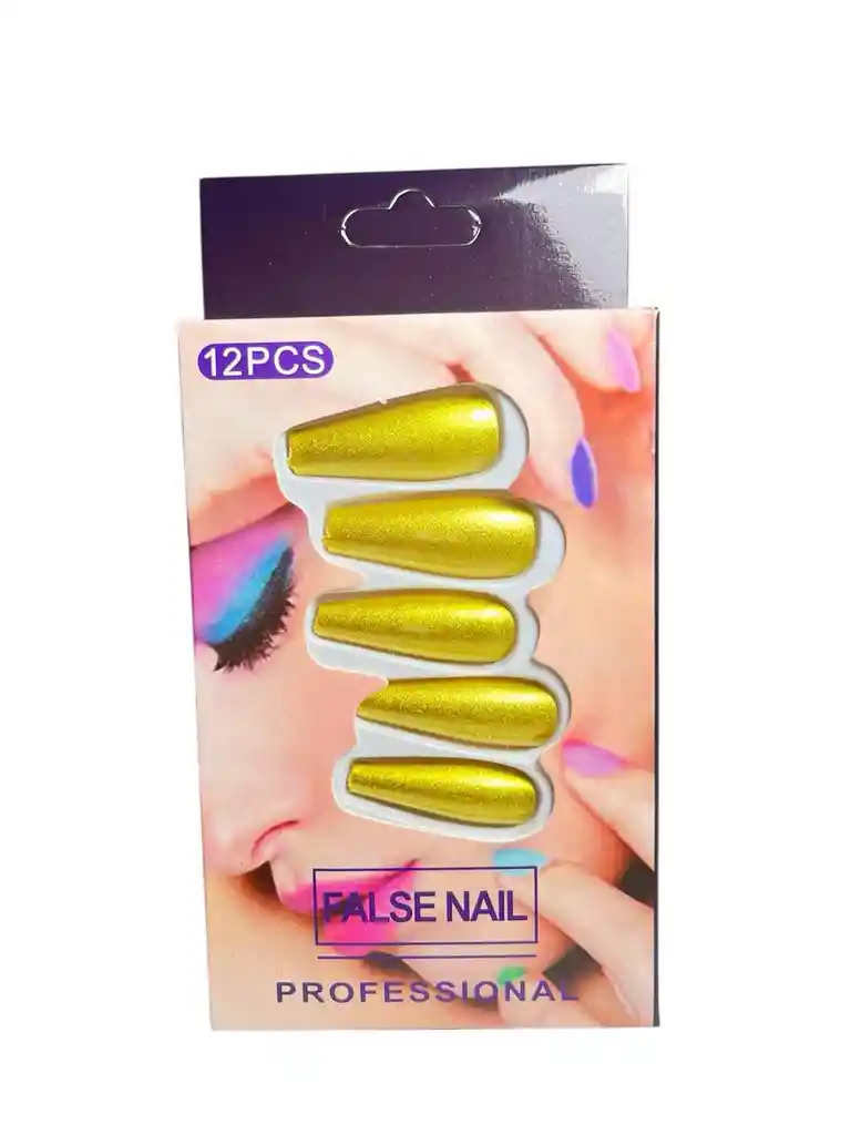 Kit Completo De Uñas Postizas Metalizada Be Your Own Artist Dorado Intenso - Uñas Press On Con Adhesivo - Ref 5