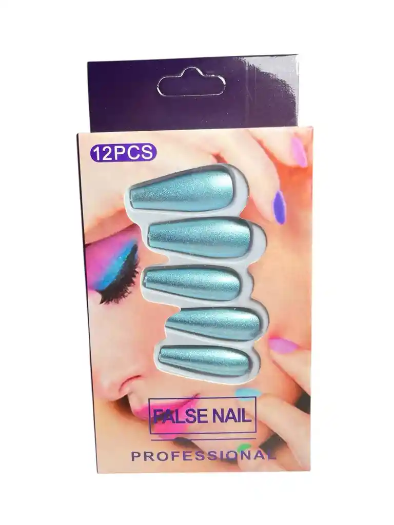 Kit Completo De Uñas Postizas Metalizada Be Your Own Artist Azul Princesa - Uñas Press On Con Adhesivo - Ref 6