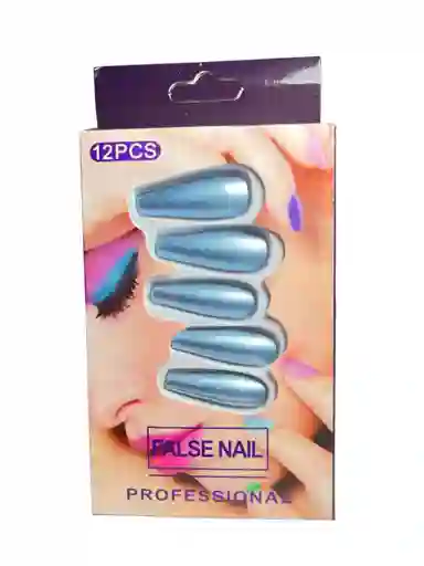 Kit Completo De Uñas Postizas Metalizada Be Your Own Artist Azul Cielo - Uñas Press On Con Adhesivo - Ref 9