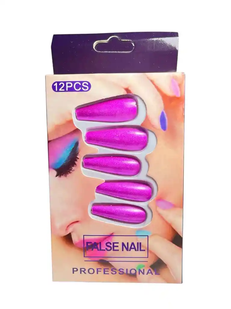 Kit Completo De Uñas Postizas Metalizada Be Your Own Artist Magenta - Uñas Press On Con Adhesivo - Ref 11