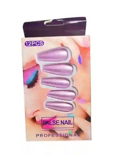 Kit Completo De Uñas Postizas Metalizada Be Your Own Artist Lila Princesa - Uñas Press On Con Adhesivo - Ref 12