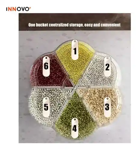 Dispensador De Alimentos Granos Cereales Giratorio X6 Compartimientos Grain Bucked Innovo Home