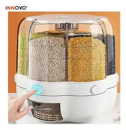 Dispensador De Alimentos Granos Cereales Giratorio X6 Compartimientos Grain Bucked Innovo Home