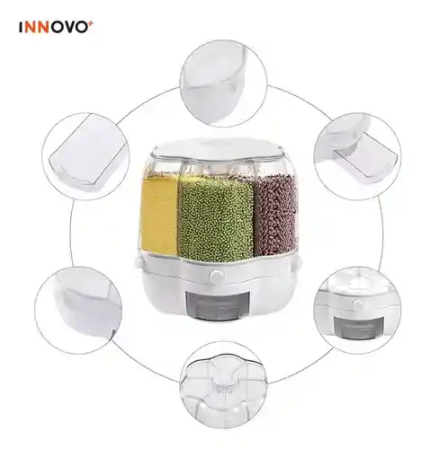 Dispensador De Alimentos Granos Cereales Giratorio X6 Compartimientos Grain Bucked Innovo Home