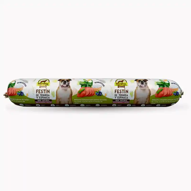 Alimento Natural Para Perro Barra Masvital Festin De Ternera Y Espinaca 700 Gr