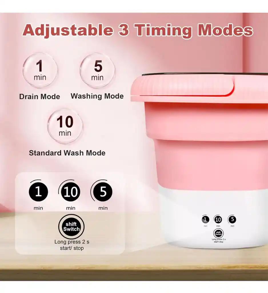 Lavadora Portátil Electrica Mini Pequeña Plegable Retractil