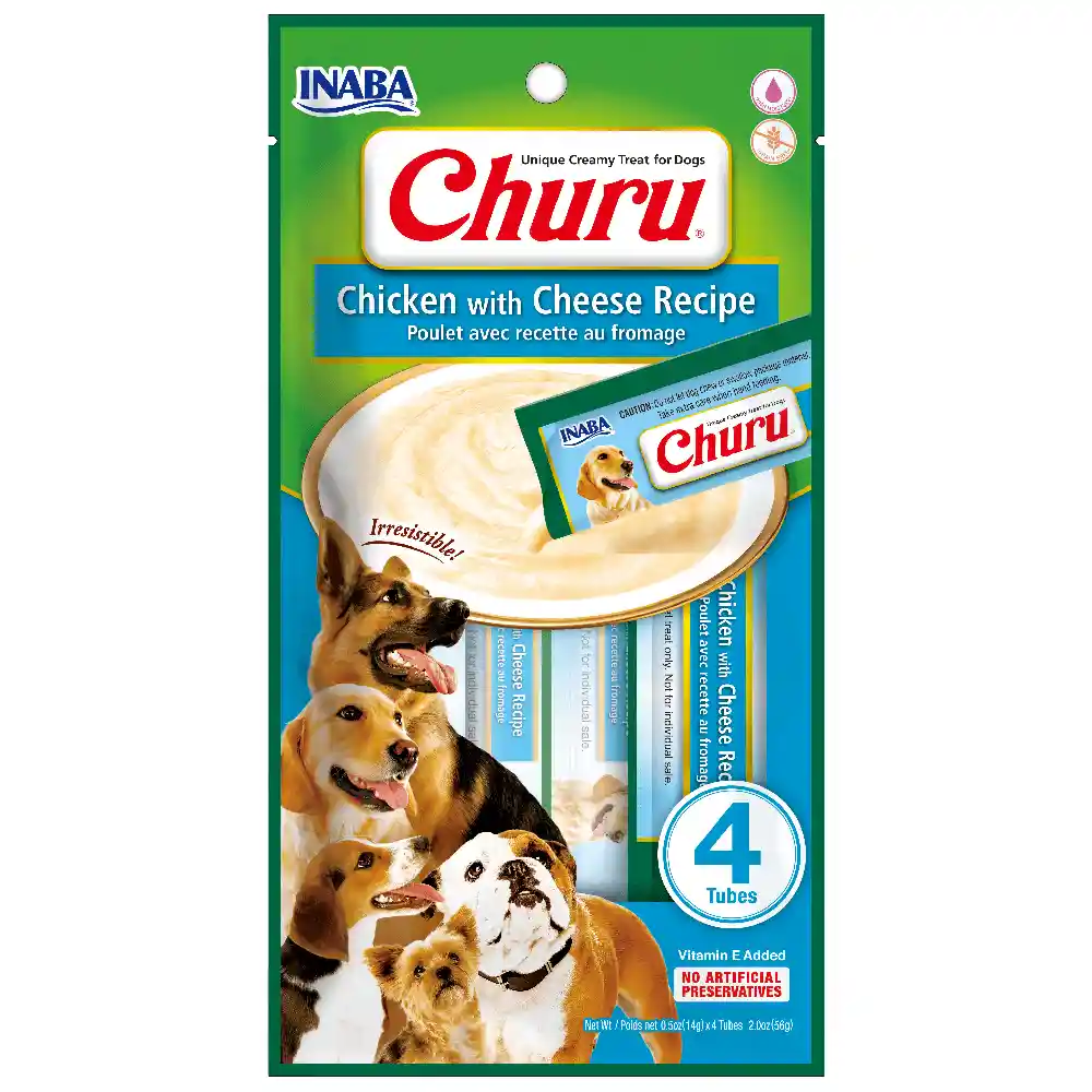 Inaba Dog Snack Churu 4 Piezas Chicken Whit Cheese 56gr