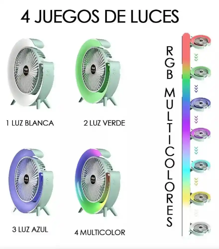 Ventilador Portatil De Escritorio Rgb Led Recargable