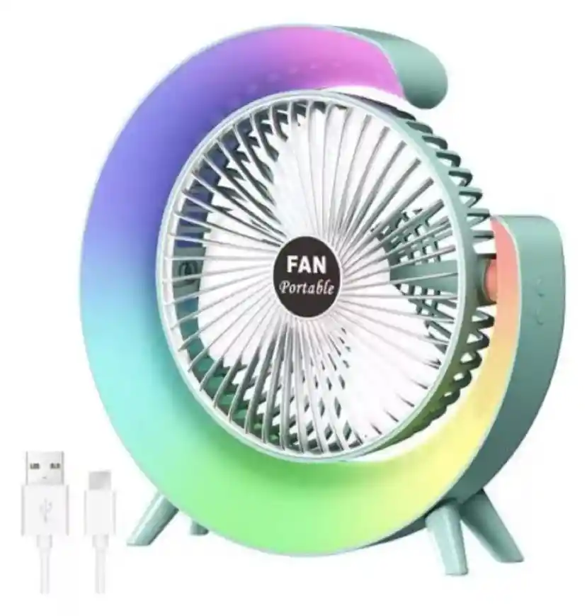 Ventilador Portatil De Escritorio Rgb Led Recargable