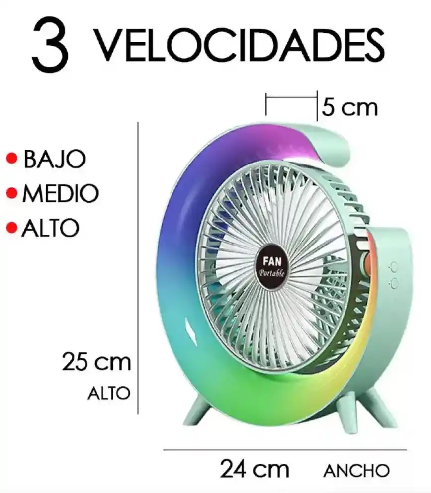 Ventilador Portatil De Escritorio Rgb Led Recargable
