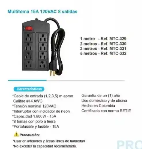 Multitoma 1 Metro Supresor Voltimax Pro 8 Tomas 120v 15a 1800w