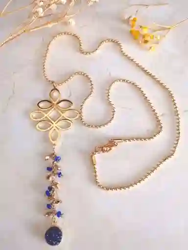 Collar Dije Nudo Tibetano Con Gota De Murano