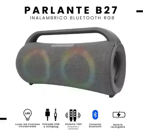 Parlante De Sonido Wireless B27 Gris Bluetooth Portátil Luz Rgb Innovo Tech