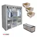 Combo Closet 3 Cuerpos En Tela + 3 Cajas Almacenadoras De Ropa + 1 Organizador Ropa Interior
