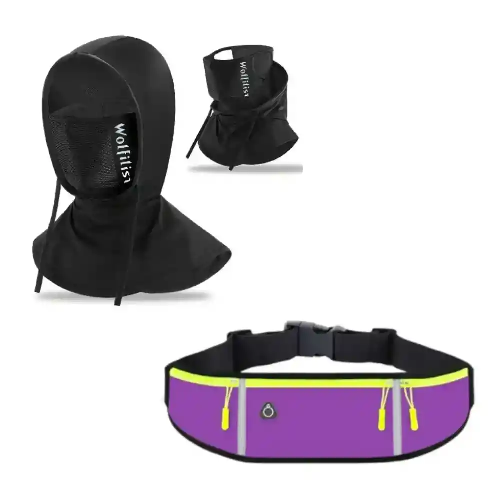 Combo Canguro Running Morado Y Balaclava Para Ciclistas Gorro Protege Filtro Uv
