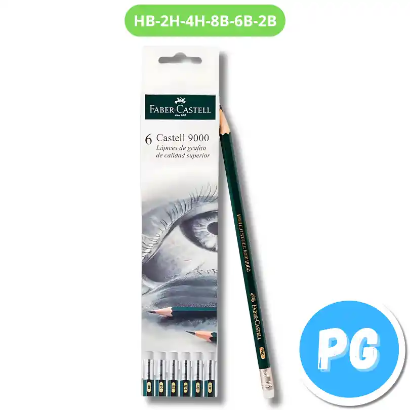 Caja Lapiz Faber Castell Arte X6 Unds Negro Hb-2h-4h-8b-6b-2b