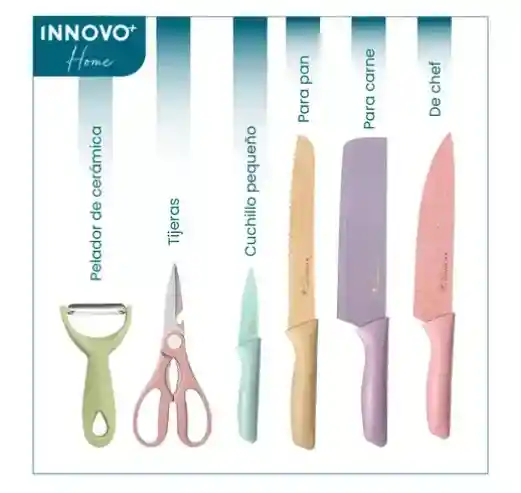 Tabla Para Picar Descongela Carnes Y Set X6 Piezas De Utensilios Cuchillos Bali
