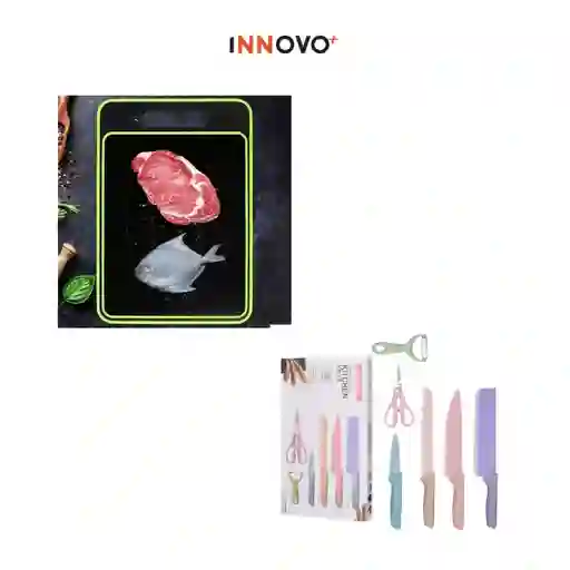 Tabla Para Picar Descongela Carnes Y Set X6 Piezas De Utensilios Cuchillos Bali