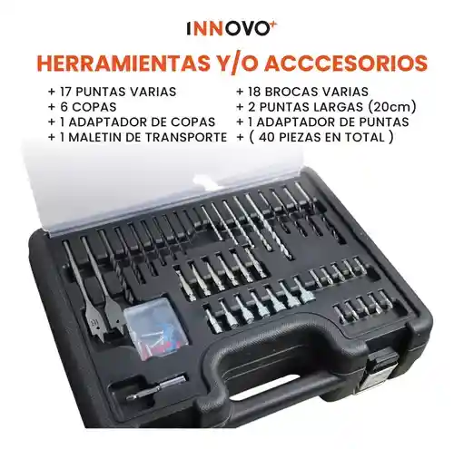 Taladro Inalámbrico Mandril 60v 1/2 Con Kit De Brocas Y Llaves Innovo Tools