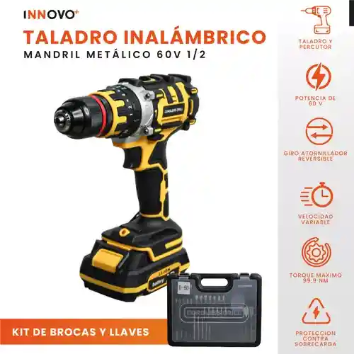 Taladro Inalámbrico Mandril 60v 1/2 Con Kit De Brocas Y Llaves Innovo Tools