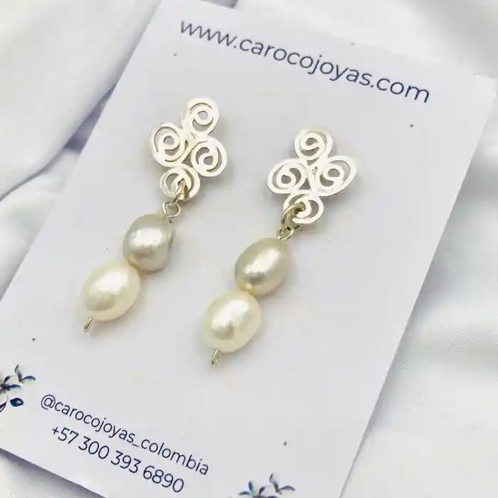 Aretes Remolinos De Plata Y Perlas