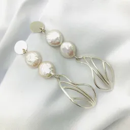 Aretes Hojas De Plata Y Perlas Naturales