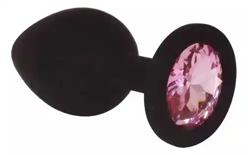 Plug Anal Silicona Talla S Negro Joya Rosa