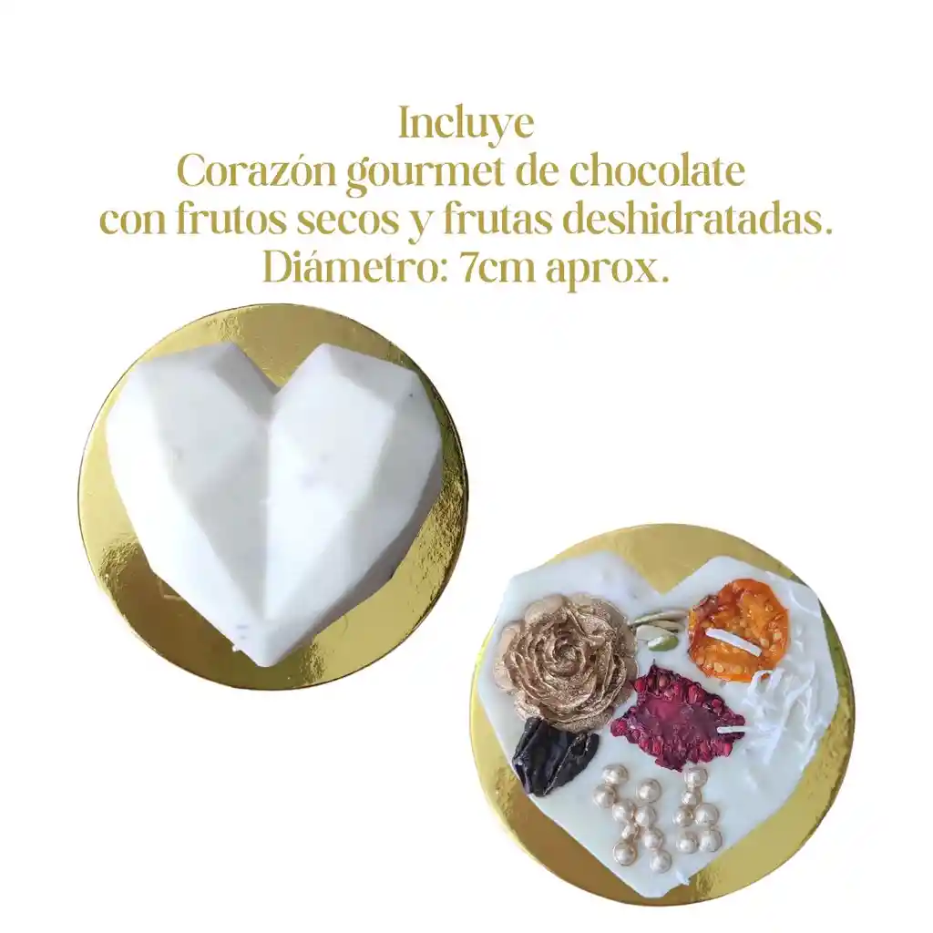 Corazón Con Rosas Y Chocolate Gourmet - Mediano
