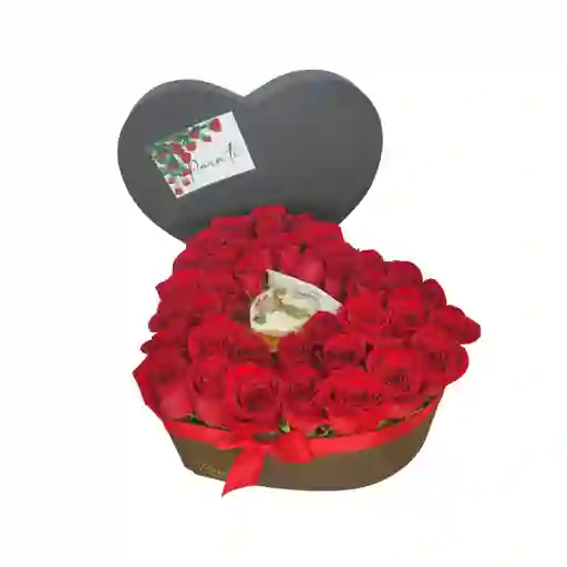 Corazón Con Rosas Y Chocolate Gourmet - Mediano