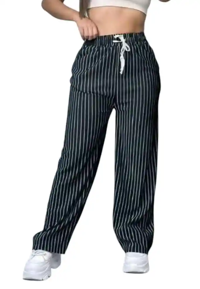 Pantalon Palazzo Crepe Rayas Sin Bolsillos
